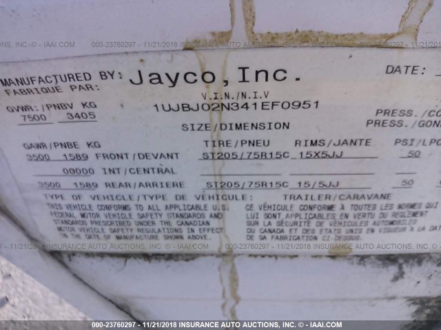 1UJBJ02N341EF0951 - 2004 JAYCO JAY FLIGHT  Unknown photo 9