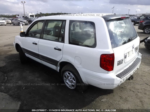 2HKYF18155H558831 - 2005 HONDA PILOT LX WHITE photo 3