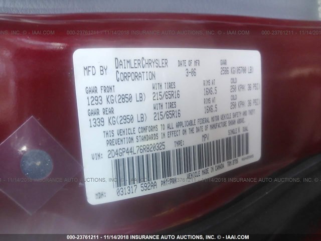 2D4GP44L76R820325 - 2006 DODGE GRAND CARAVAN SXT RED photo 9