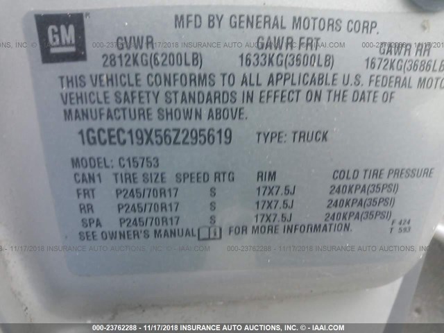 1GCEC19X56Z295619 - 2006 CHEVROLET SILVERADO C1500 GRAY photo 9