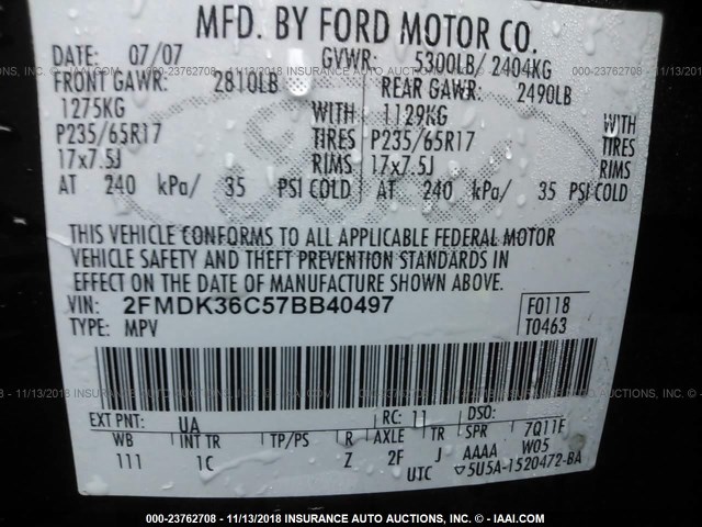 2FMDK36C57BB40497 - 2007 FORD EDGE Чорний фото 9