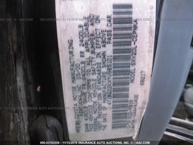 4T1BG22KXYU985101 - 2000 TOYOTA CAMRY CE/LE/XLE 黑色 照片 9