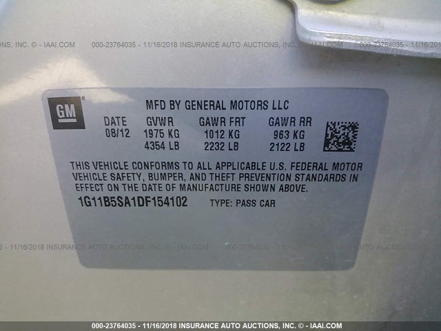 1G11B5SA1DF154102 - 2013 CHEVROLET MALIBU LS 银色 照片 9