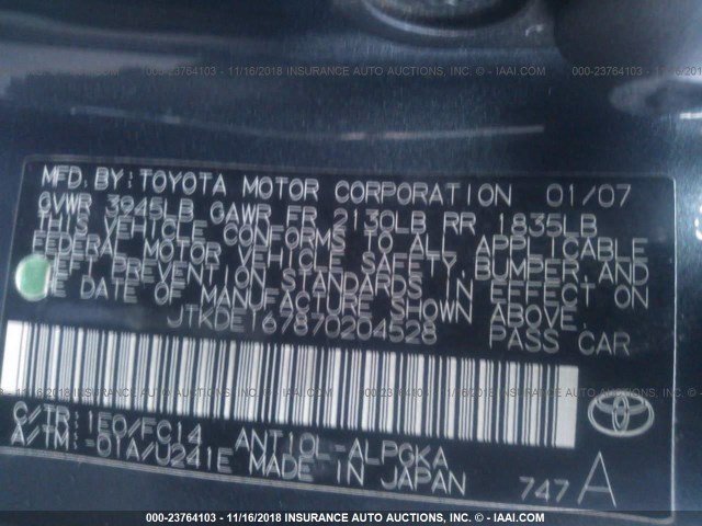 JTKDE167870204528 - 2007 TOYOTA SCION TC 灰色 照片 9