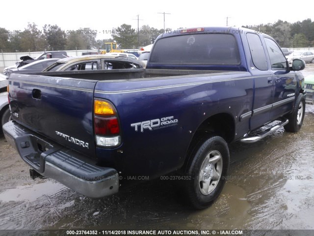 5TBRT34162S295214 - 2002 TOYOTA TUNDRA ACCESS CAB/ACCESS CAB SR5 BLUE photo 4