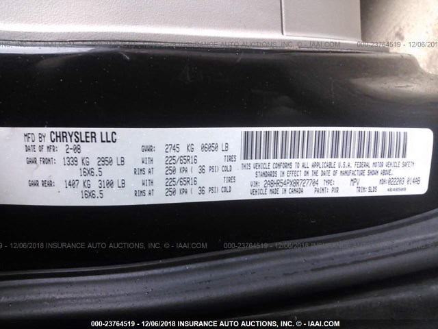 2A8HR54PX8R727704 - 2008 CHRYSLER TOWN & COUNTRY TOURING BLACK photo 9