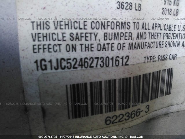 1G1JC524627301612 - 2002 CHEVROLET CAVALIER CNG MAROON photo 9