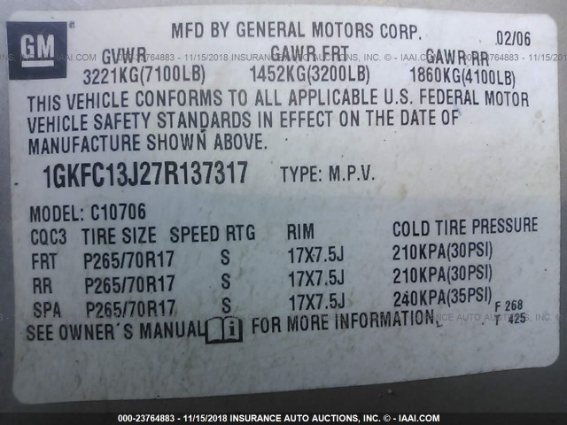 1GKFC13J27R137317 - 2007 GMC YUKON TAN photo 9