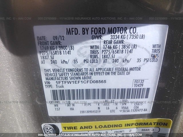 1FTFW1EF1CFD08565 - 2012 FORD F150 SUPERCREW Qəhvəyi foto 9