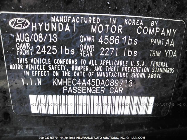 KMHEC4A45DA089713 - 2013 HYUNDAI SONATA HYBRID BLACK photo 9