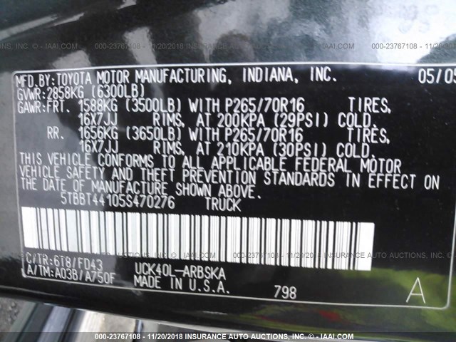 5TBBT44105S470276 - 2005 TOYOTA TUNDRA ACCESS CAB SR5 GREEN photo 9