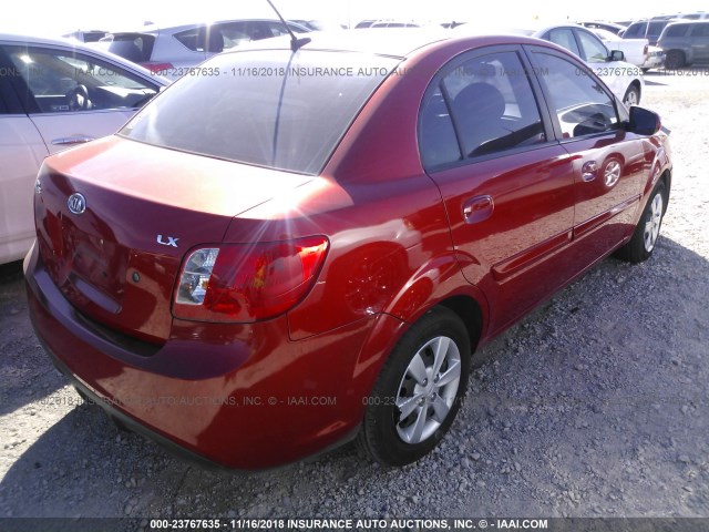 KNADH4A32A6680246 - 2010 KIA RIO LX/SX RED photo 4