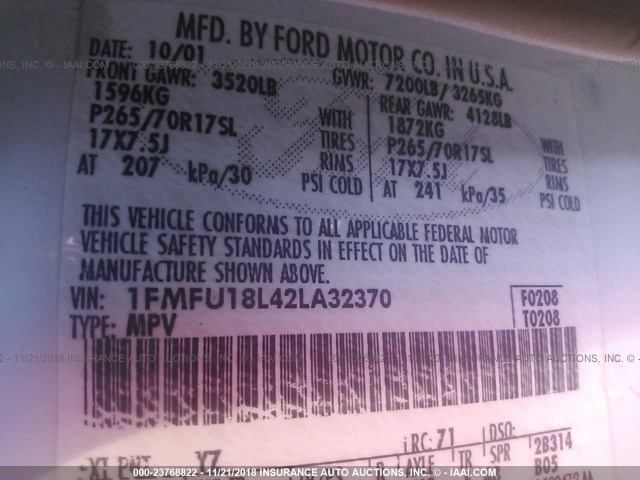 1FMFU18L42LA32370 - 2002 FORD EXPEDITION EDDIE BAUER TAN photo 9