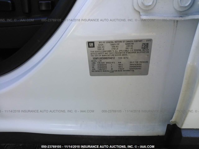 2GNFLGE30H6284012 - 2017 CHEVROLET EQUINOX PREMIER WHITE photo 9