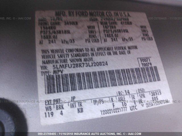 5LMFU28R73LJ20824 - 2003 LINCOLN NAVIGATOR Күміс фото 9