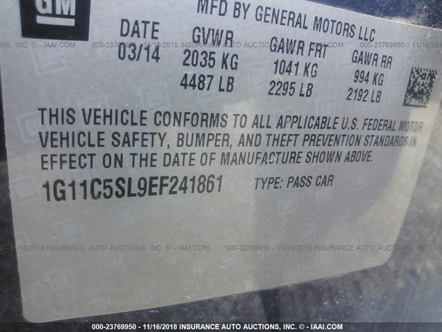 1G11C5SL9EF241861 - 2014 CHEVROLET MALIBU 1LT 蓝色 照片 9