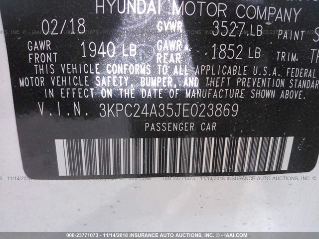 3KPC24A35JE023869 - 2018 HYUNDAI ACCENT SEL WHITE photo 9