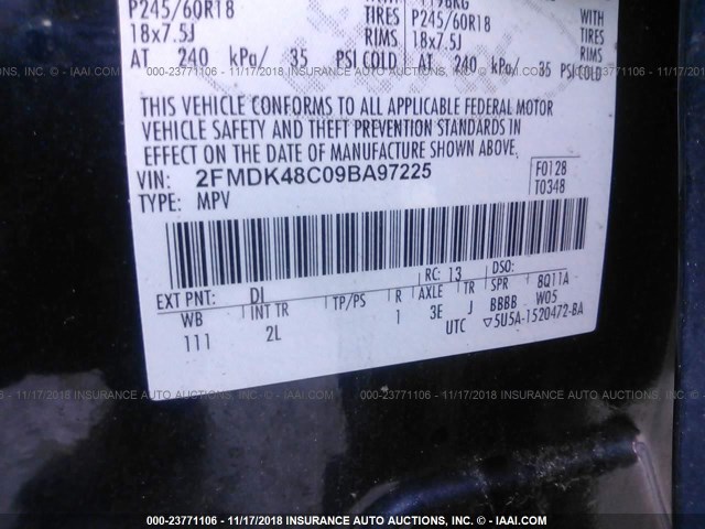 2FMDK48C09BA97225 - 2009 FORD EDGE SEL BLACK photo 9