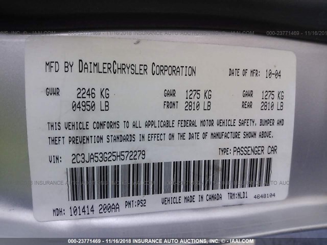 2C3JA53G25H572279 - 2005 CHRYSLER 300 TOURING SILVER photo 9