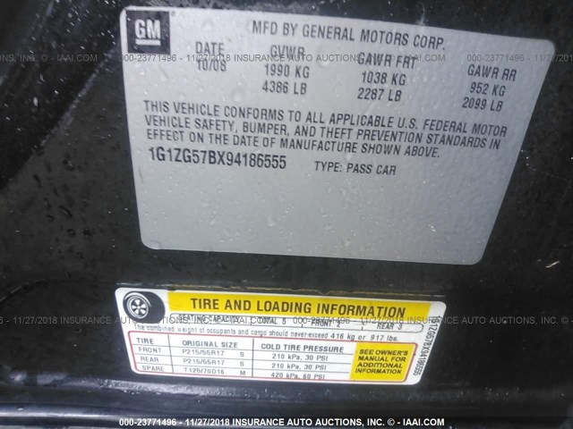 1G1ZG57BX94186555 - 2009 CHEVROLET MALIBU LS Qara foto 9