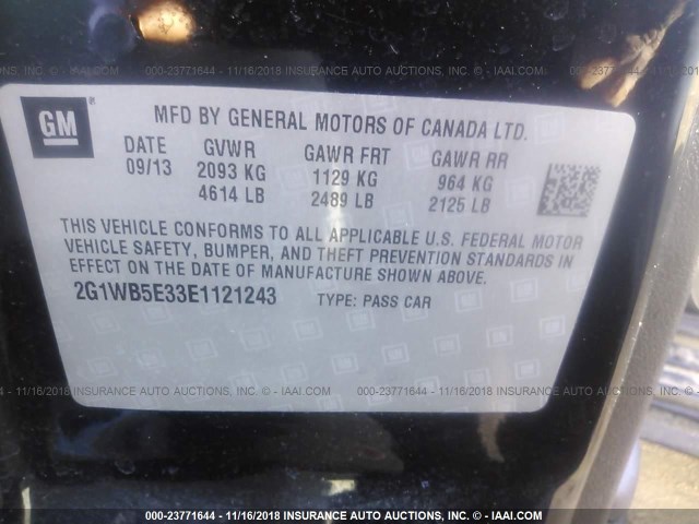 2G1WB5E33E1121243 - 2014 CHEVROLET IMPALA LIMITED LT BLACK photo 9