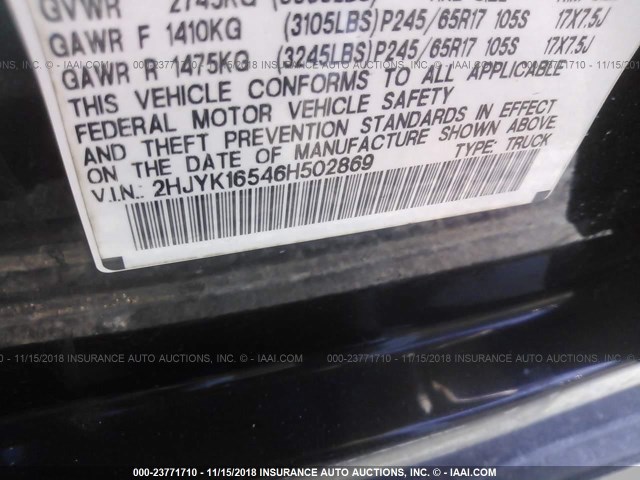 2HJYK16546H502869 - 2006 HONDA RIDGELINE RTL BLACK photo 9