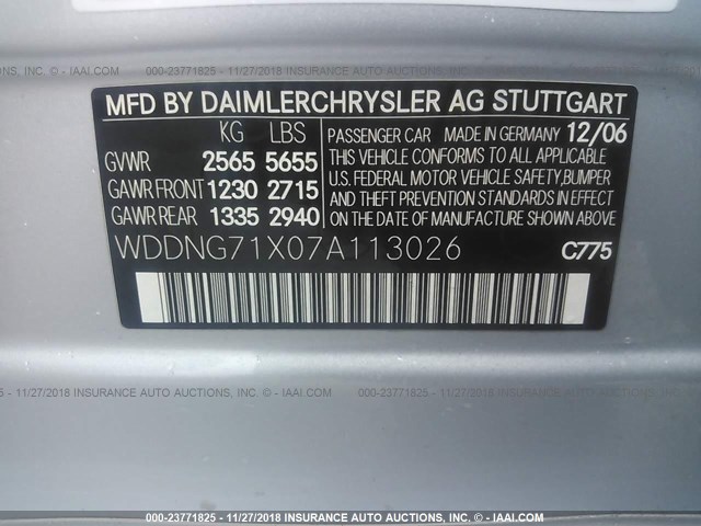 WDDNG71X07A113026 - 2007 MERCEDES-BENZ S 550 SILVER photo 9