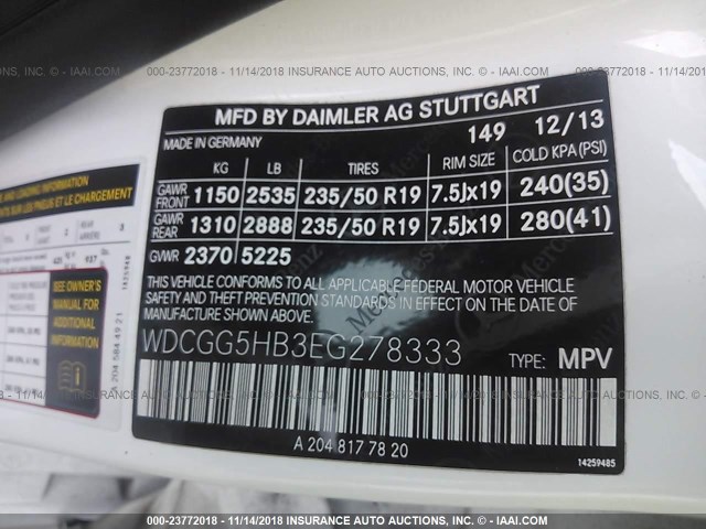 WDCGG5HB3EG278333 - 2014 MERCEDES-BENZ GLK 350 WHITE photo 9