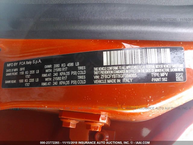 ZFBCFYBT8GP384065 - 2016 FIAT 500X EASY ORANGE photo 9