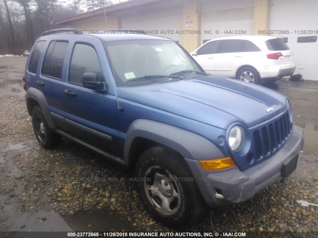 1J4GL48K35W504785 - 2005 JEEP LIBERTY SPORT BLUE photo 1