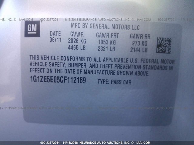 1G1ZE5E05CF112169 - 2012 CHEVROLET MALIBU LTZ 银色 照片 9