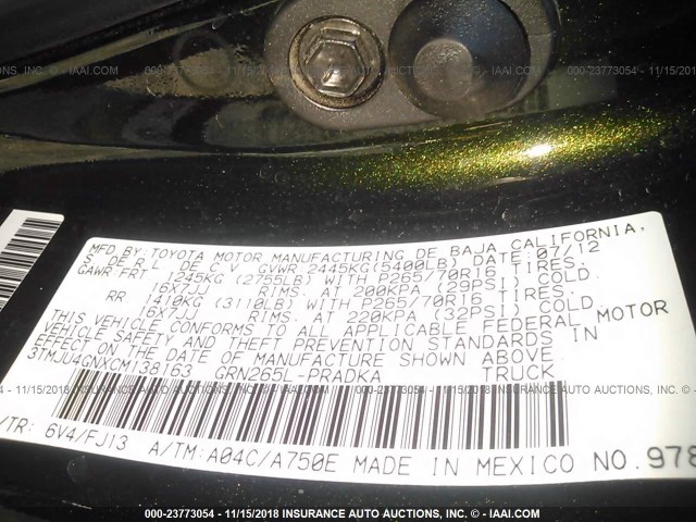 3TMJU4GNXCM138163 - 2012 TOYOTA TACOMA DOUBLE CAB PRERUNNER GREEN photo 9