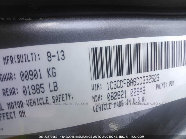 1C3CDFBA6DD332523 - 2013 DODGE DART SXT GRAY photo 9