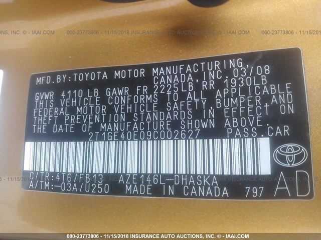 2T1GE40E09C002627 - 2009 TOYOTA COROLLA MATRIX XRS ORANGE photo 9