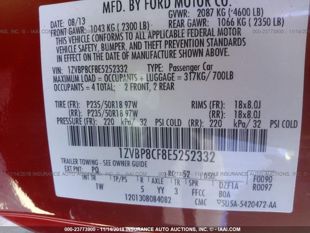 1ZVBP8CF8E5252332 - 2014 FORD MUSTANG GT RED photo 9