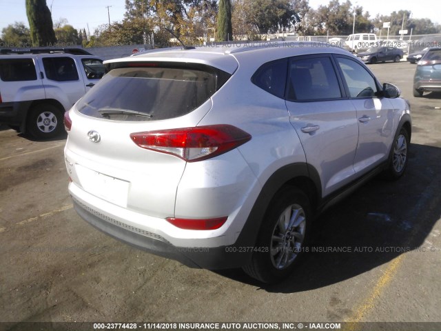 KM8J33A40GU110916 - 2016 HYUNDAI TUCSON LIMITED/SPORT AND ECO/SE SILVER photo 4