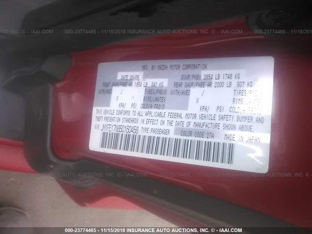 JM1FE17N850160458 - 2005 MAZDA RX8 RED photo 9