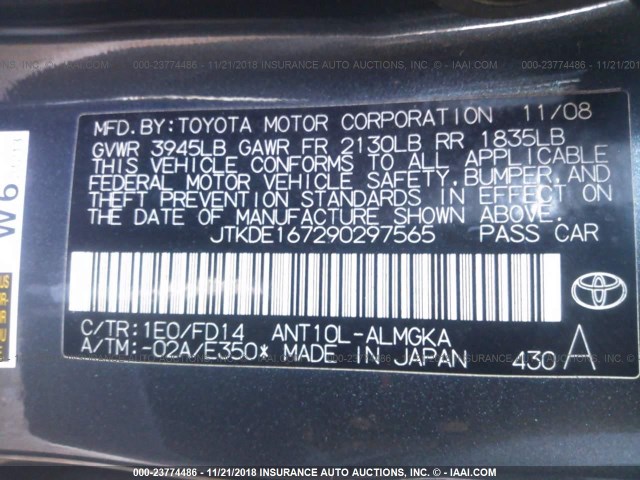 JTKDE167290297565 - 2009 TOYOTA SCION TC 灰色 照片 9