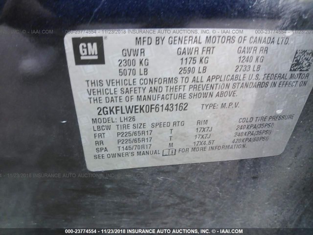 2GKFLWEK0F6143162 - 2015 GMC TERRAIN SLE BLUE photo 9