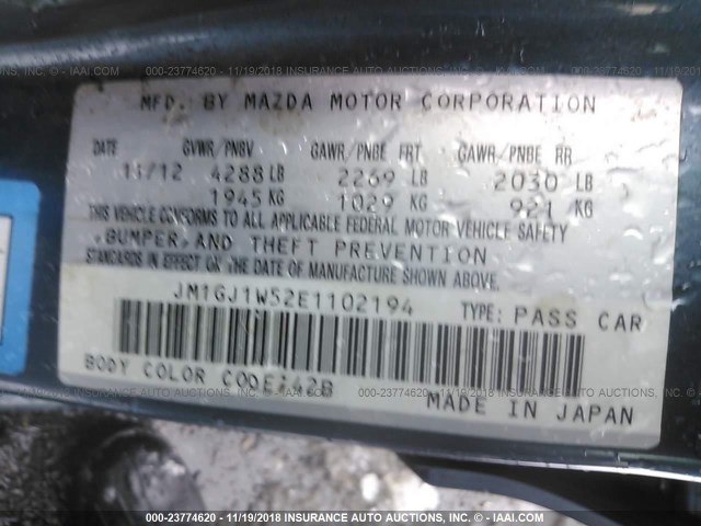 JM1GJ1W52E1102194 - 2014 MAZDA 6 GRAND TOURING BLUE photo 9