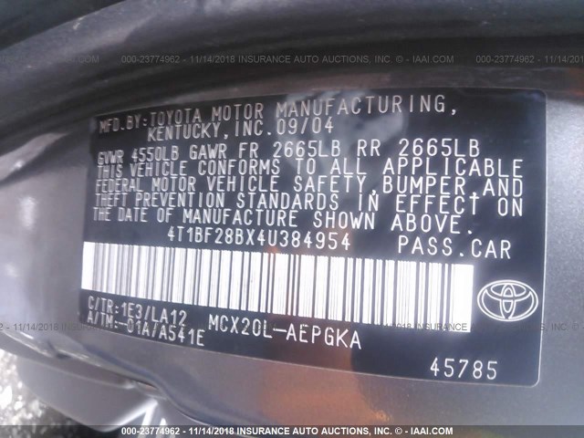 4T1BF28BX4U384954 - 2004 TOYOTA AVALON XL/XLS GRAY photo 9