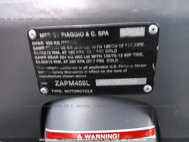 ZAPM459LXC5702266 - 2012 VESPA GTS 300 SUPER GRAY photo 10