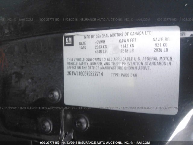 2G1WL16C579222714 - 2007 CHEVROLET MONTE CARLO SS BLACK photo 9