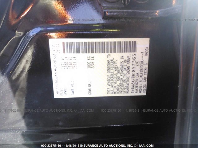 1N4AA5AP3BC857365 - 2011 NISSAN MAXIMA S/SV BLACK photo 9