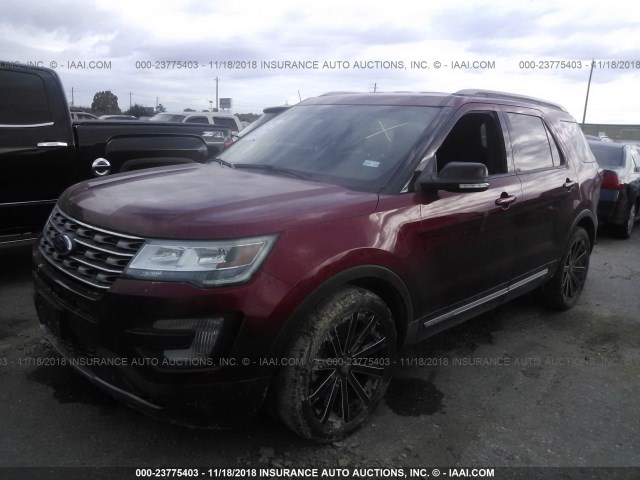 1FM5K7D87HGA68965 - 2017 FORD EXPLORER XLT RED photo 2