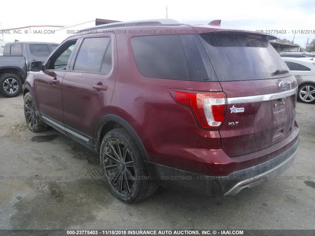 1FM5K7D87HGA68965 - 2017 FORD EXPLORER XLT RED photo 3