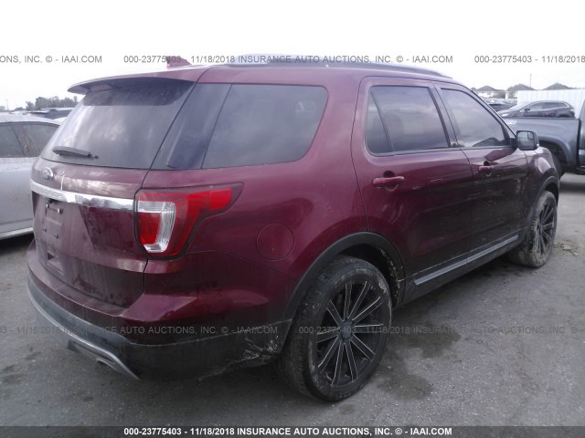 1FM5K7D87HGA68965 - 2017 FORD EXPLORER XLT RED photo 4