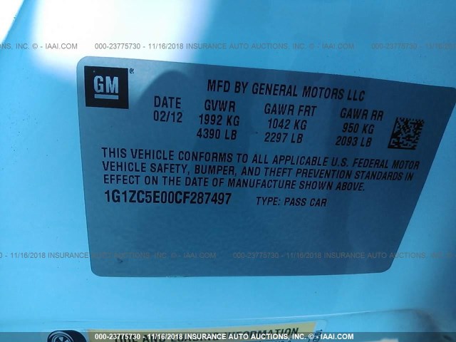 1G1ZC5E00CF287497 - 2012 CHEVROLET MALIBU 1LT WHITE photo 9