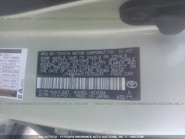 JTNBB46K573035639 - 2007 TOYOTA CAMRY NEW GENERAT HYBRID GREEN photo 9