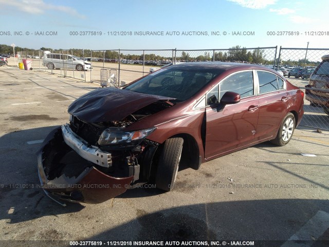 19XFB2F50CE085792 - 2012 HONDA CIVIC LX MAROON photo 2